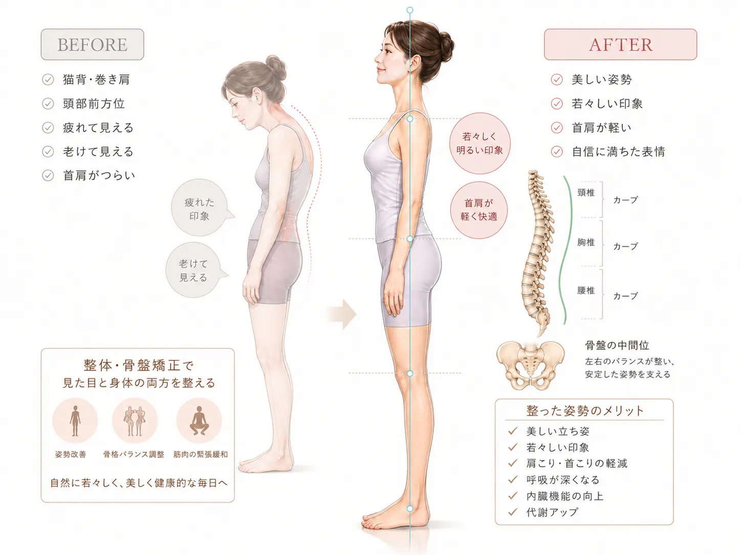 姿勢が変わるだけで5歳若く見える理由とは?肩こり・猫背・骨盤の深い関係|盛岡市 ZEN整体